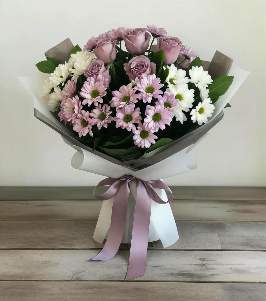Букет цветов из: Хризантемы и Розы в Подхожее
