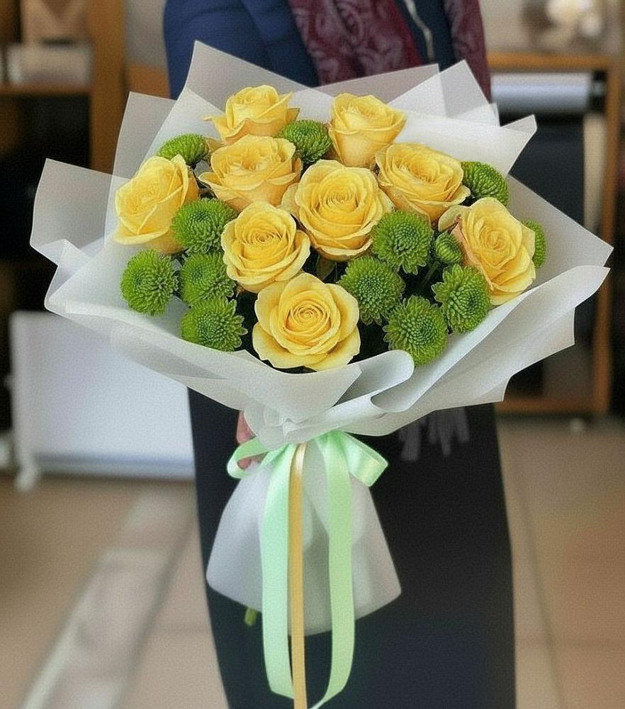 Букет цветов из: Хризантемы и Розы в Подхожее