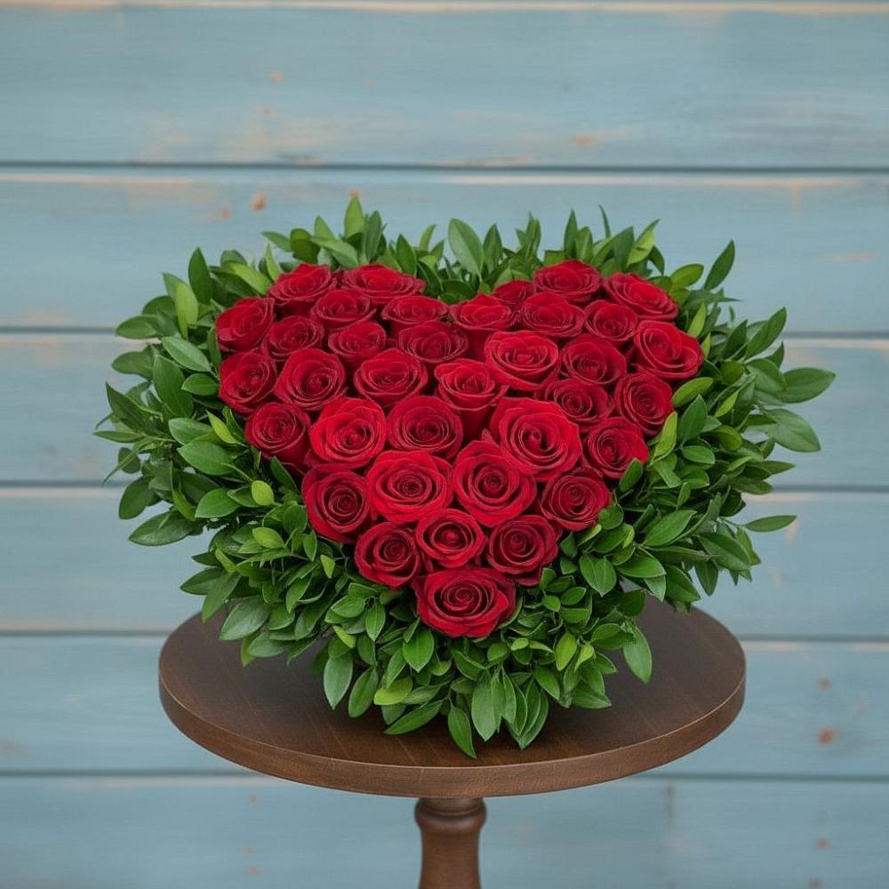 Цветочная композиция из Розы в виде сердца в Подхожее