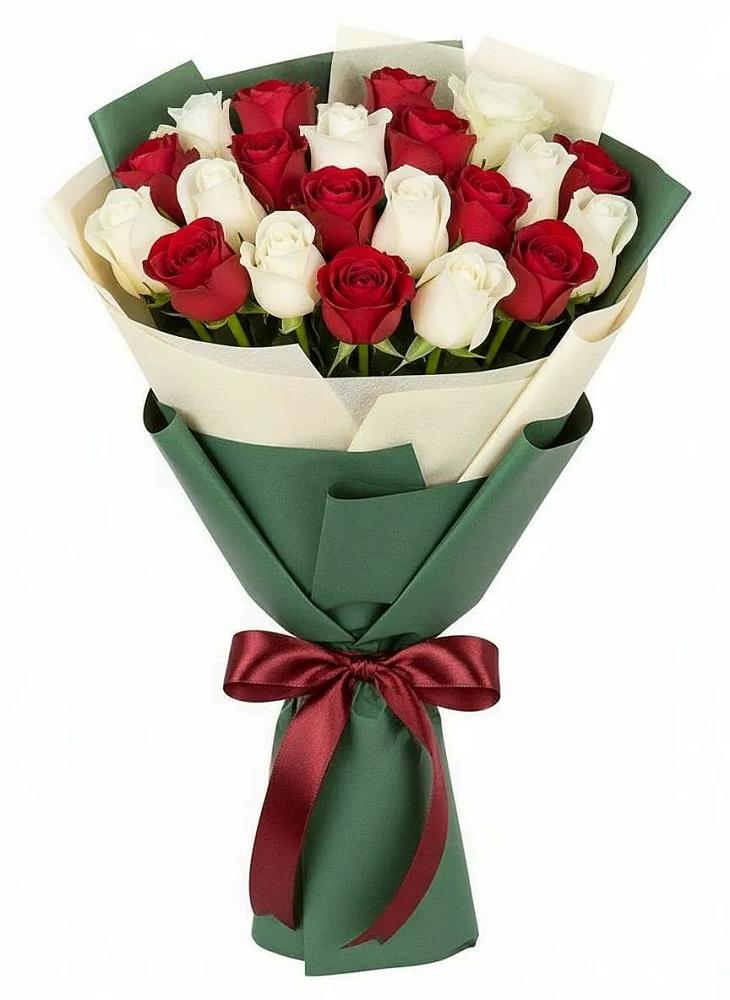 Букет Микс из красных и белых роз в Подхожее