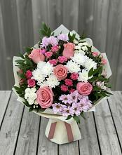 Букет цветов из:  Альстромерии, Гвоздики, Розы и Хризантемы #REPLACE_PRED# Подхожее